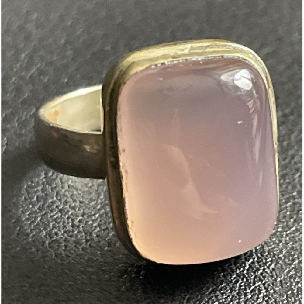 Vintage Pink Stone Ring Size 6.25 Modernist Minimalist Boho Silver Tone Dome
